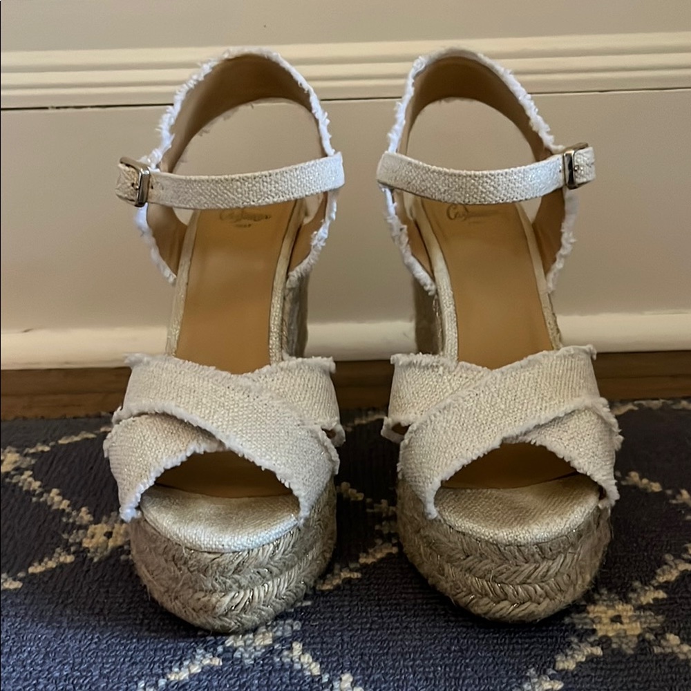 Castaner Cream Espadrille Wedges with Ankle Straps